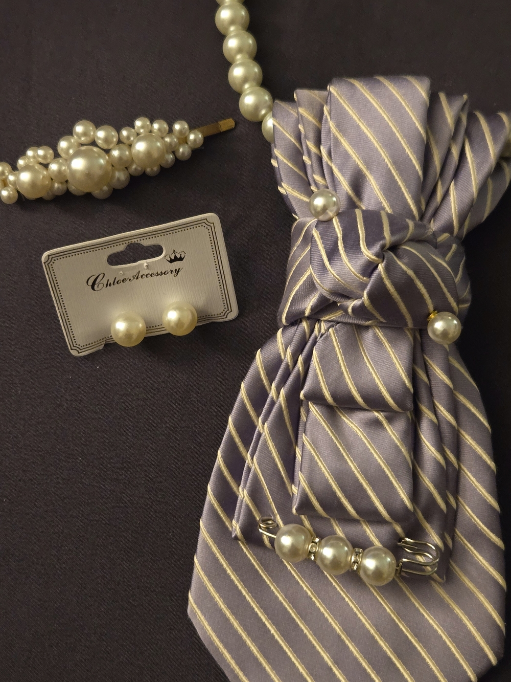 Bugatti Lavender & Yellow Stripe Pearl Statement Necklace Set